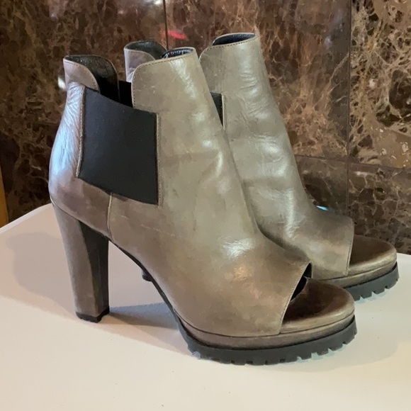 All Saints Leather Platform Chelsea Peep Toe Booties SZ 38 - Picture 2 of 6